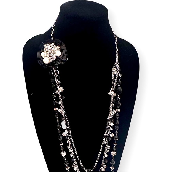 WHITE HOUSE BLACK MARKET Black Bead Pearl & Crystal Necklace w Removable Broach - Picture 7 of 12